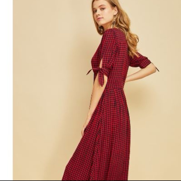 Plaid v-neck midi dress - Picture 6 of 8